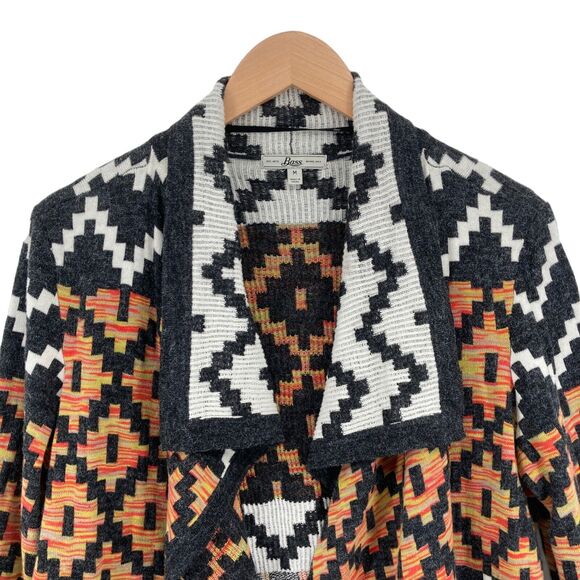 Bass Women's Multicolor Geo Print Long Sleeve Open Front Cardigan Sweater Size M - Picture 7 of 16